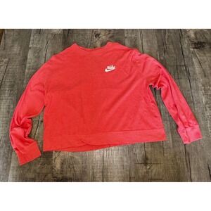Nike Sportswear Womens Long Sleeve Crewneck Top Heathered Coral Pink Large Logo